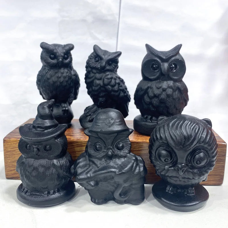 Wholesale Obsidian Owl Carving Fashionable Animal Theme Healing Stones Polished Crystal Crafts for Home Decoration Gift
