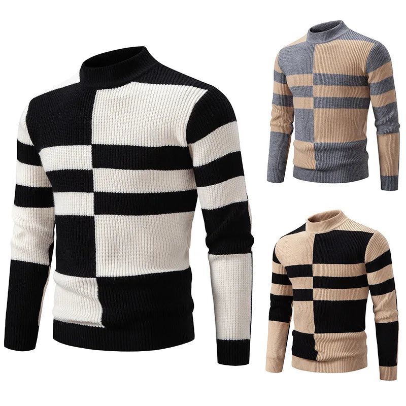 Men's New Autumn and Winter Casual Half High Neck Sweater Knit Pullover Tops Sweater