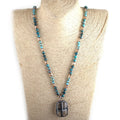 Fashion Women Bohemian Jewelry 6mm Natural GemStone Crystal Glass Knotted Amazonite Necklace lava Solider Star Pendant Necklace