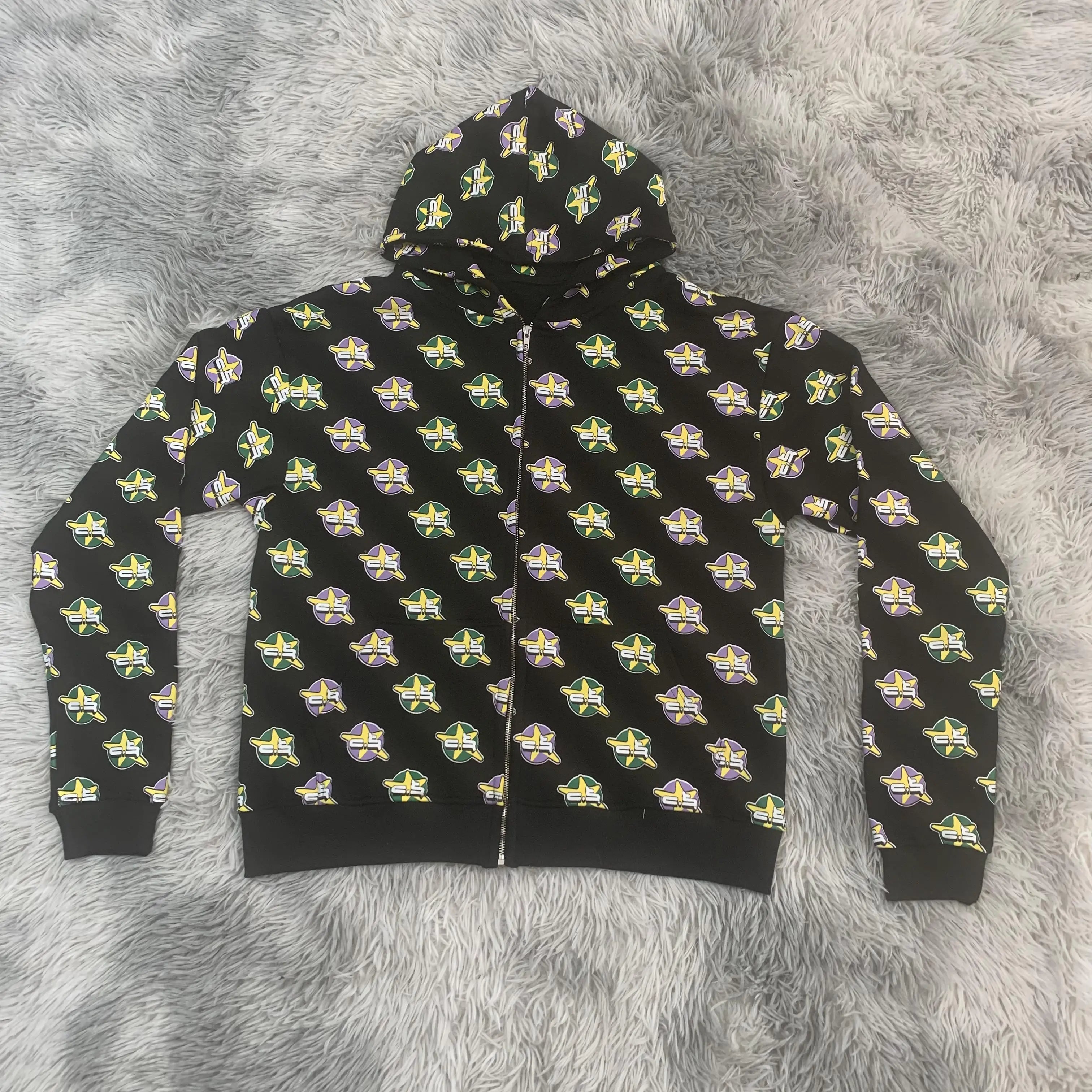 DENIMGUYS Mens Zipper up Hoodie Custom Full Screen Printing Lightweight Cotton Sports Hoodies