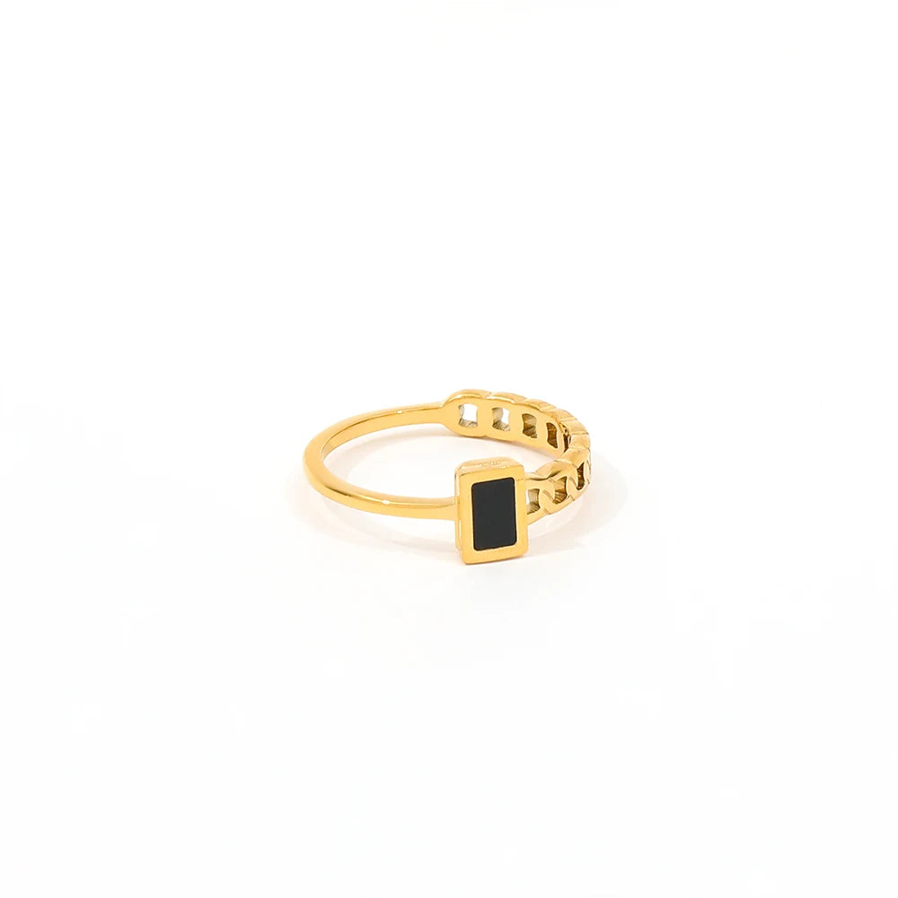 Joolim Jewelry Wholesale 18K Gold Plated Black Half Chain Link Stainless Steel Rings for Women Rings