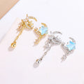 Meetyoo 14K Gold Plated Women Asymmetric Star Moon Tassel Stud Earrings Not Allergic Brass Trendy AB Style Stud Fashion Earrings