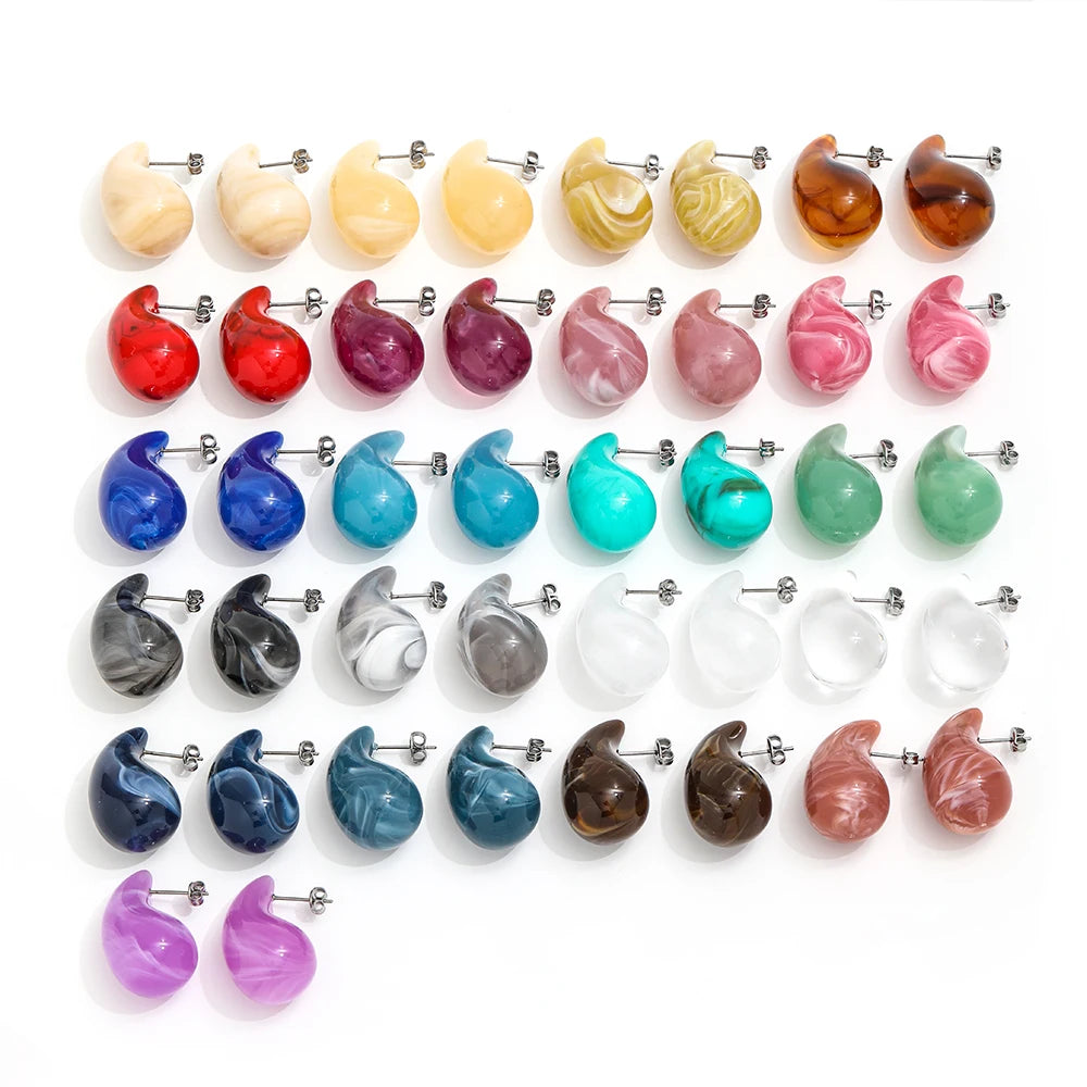 New Trendy Earring 18K Gold Plated Water Drop Colorful Natural Resin Stud Earring Wholesale Stainless Steel for Women