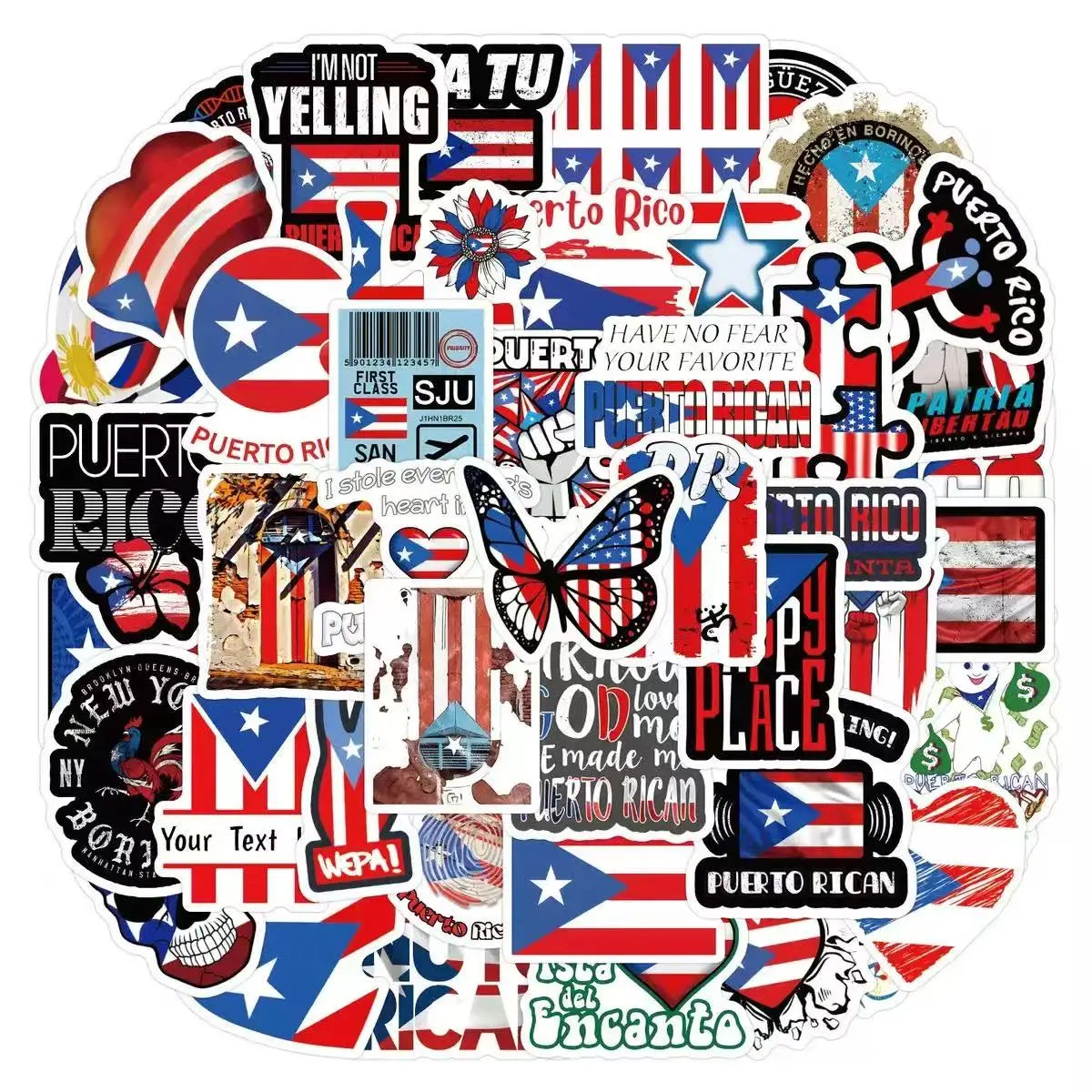 60PCS Cool Fashional National Flag Decals Puerto Rico Sticker