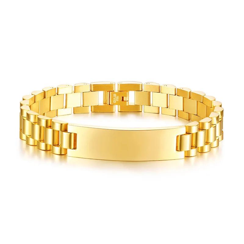 Custom Name Women's Stainless Steel Bracelet with Gold Plating for Gift and Anniversary BR-409