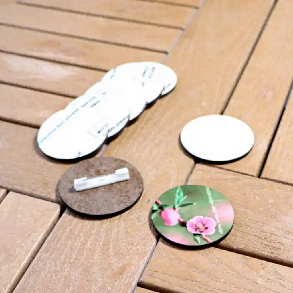 MDFSUB Eco-Friendly Wood Wedding Badges Sublimation Blanks Custom Logo Gloss White Round 3 Inch Pin