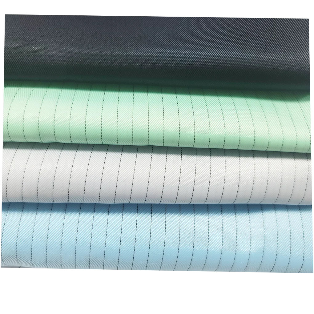 5mm Stripe Polyester Anti-static ESD Fabric WR Finish for Disposable Protective Gown