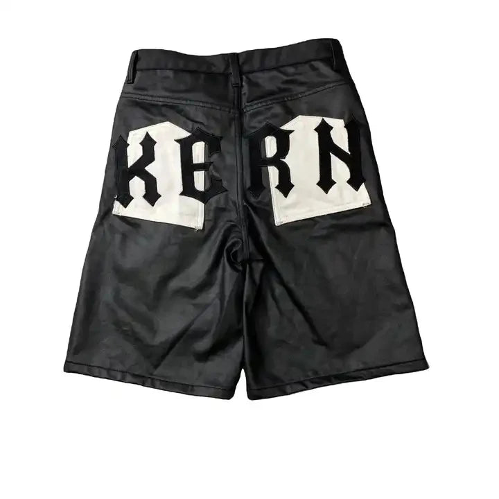 DENIMGUYS Men's Streetwear Waxed Denim Shorts Fashion Black Vintage Shorts Men Custom Logo Embroidery Baggy Cargo Shorts