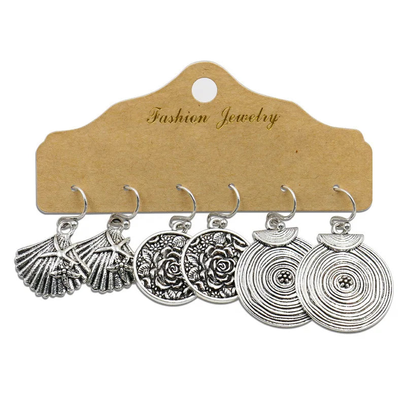 The Latest Style Leaf Ear Jewelry Women's Creative Metal Element Combination Earrings Irregular 3pairs/Set Earrings Set