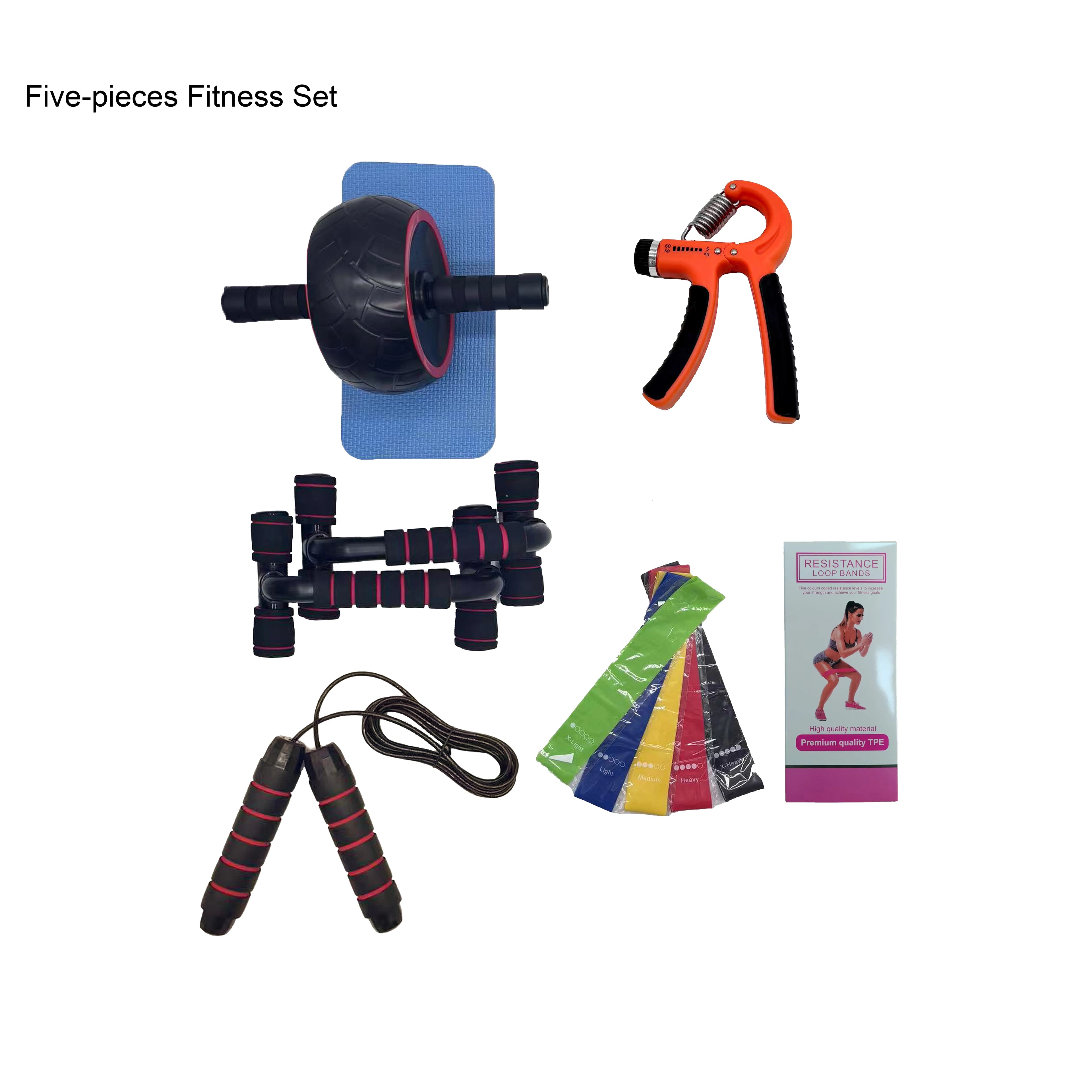 Abdominal Core Strength Training Push-Up Five-pieces Set Exercise Wheel Ab Workout Abdominal Ab Wheel Roller Set