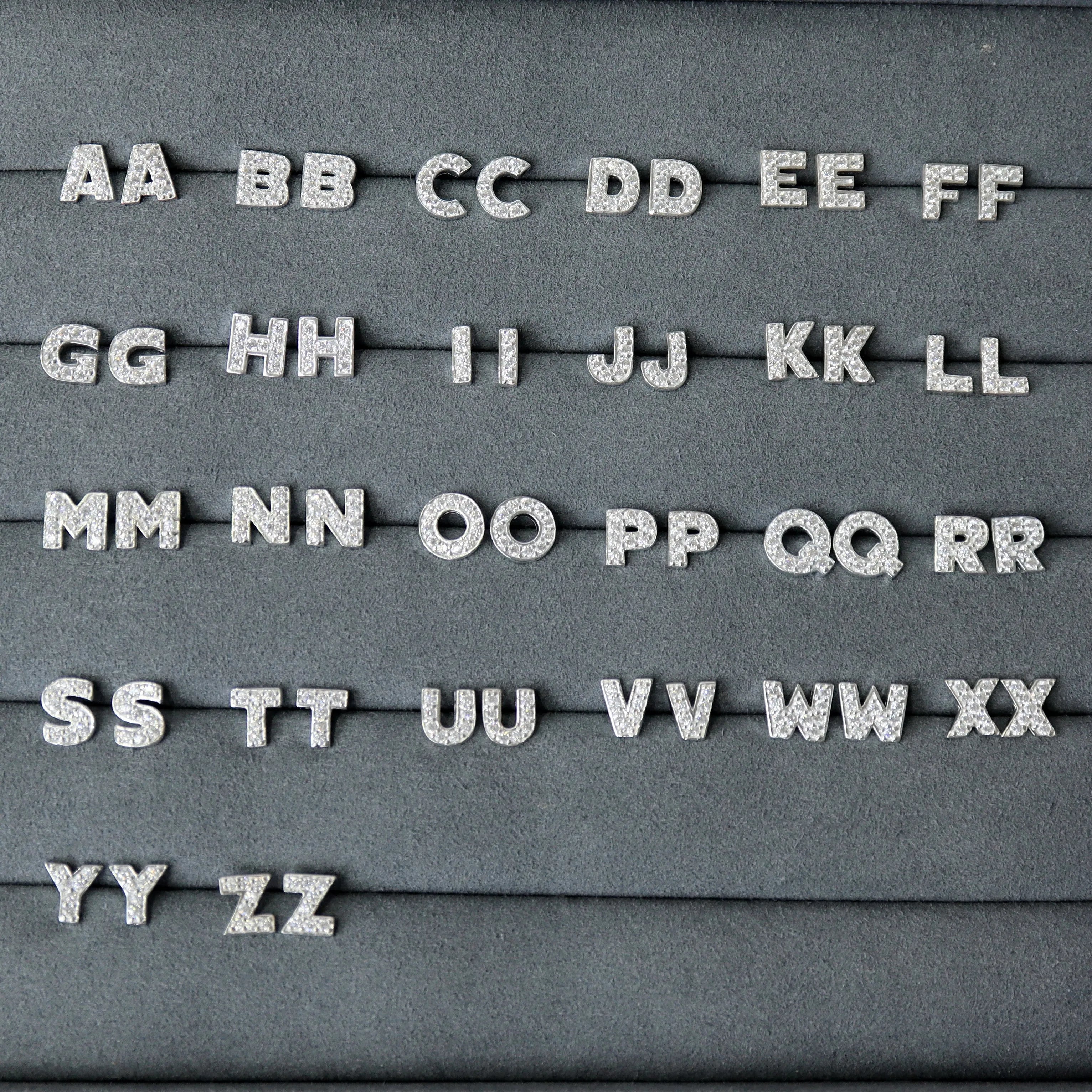 Wholesale Earrings Jewelry Rhodium Plated Letter 26 Alphabet CZ Stud Earring 925 Sterling Silver Fine Jewelry Earrings