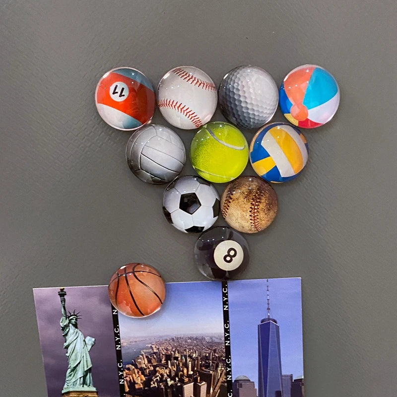 Magnetic Refrigerator Sticker Decoration 30MM Glass Football Tennis Table Tennis Rugby Golf Basketball Fridge Magnets