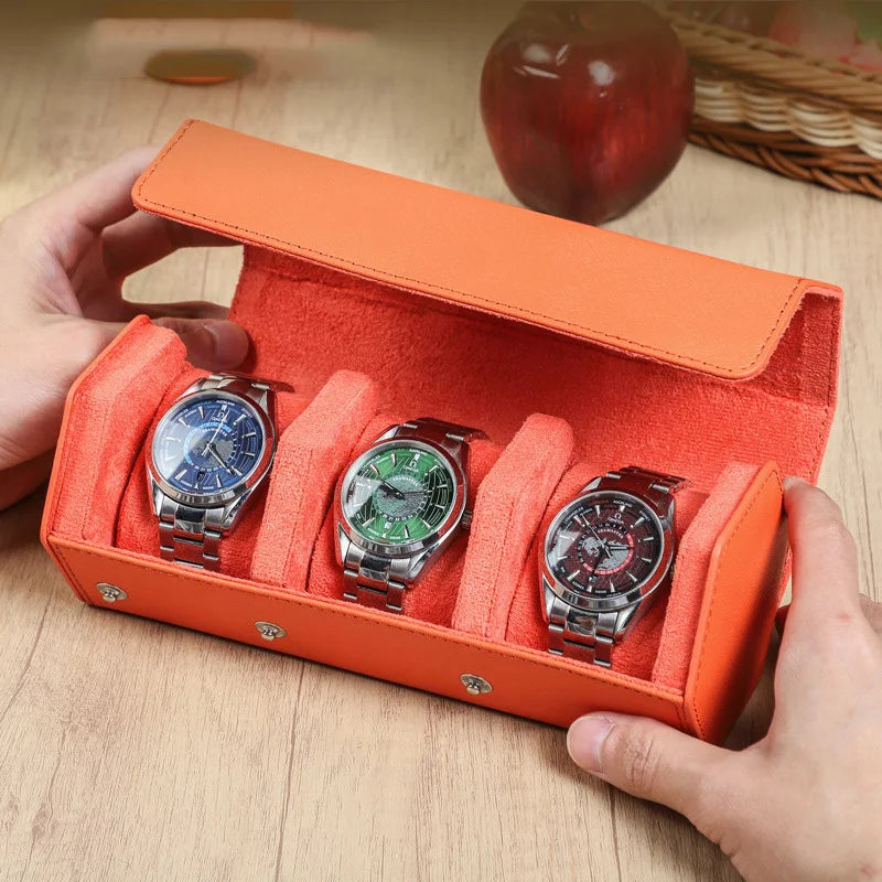 Customized Hexagonal Leather Watch Box 3 Booth Mechanical Watch Storage Box Leather Watch Roll Case Travel 3 Slots