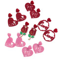 2025 Valentine's Day Holiday Jewelry Romantic Heart Acrylic Drop Earrings with Red Rose Hollow Glitter Sweet Pendant