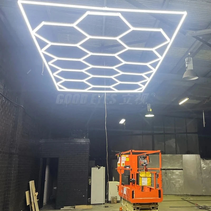 8 Feet *16 Feet Deformable Led Linear High Bay Lamp Hanging Hexagon Detailing Led Home Hexagon Modular Garage Lights Ceiling