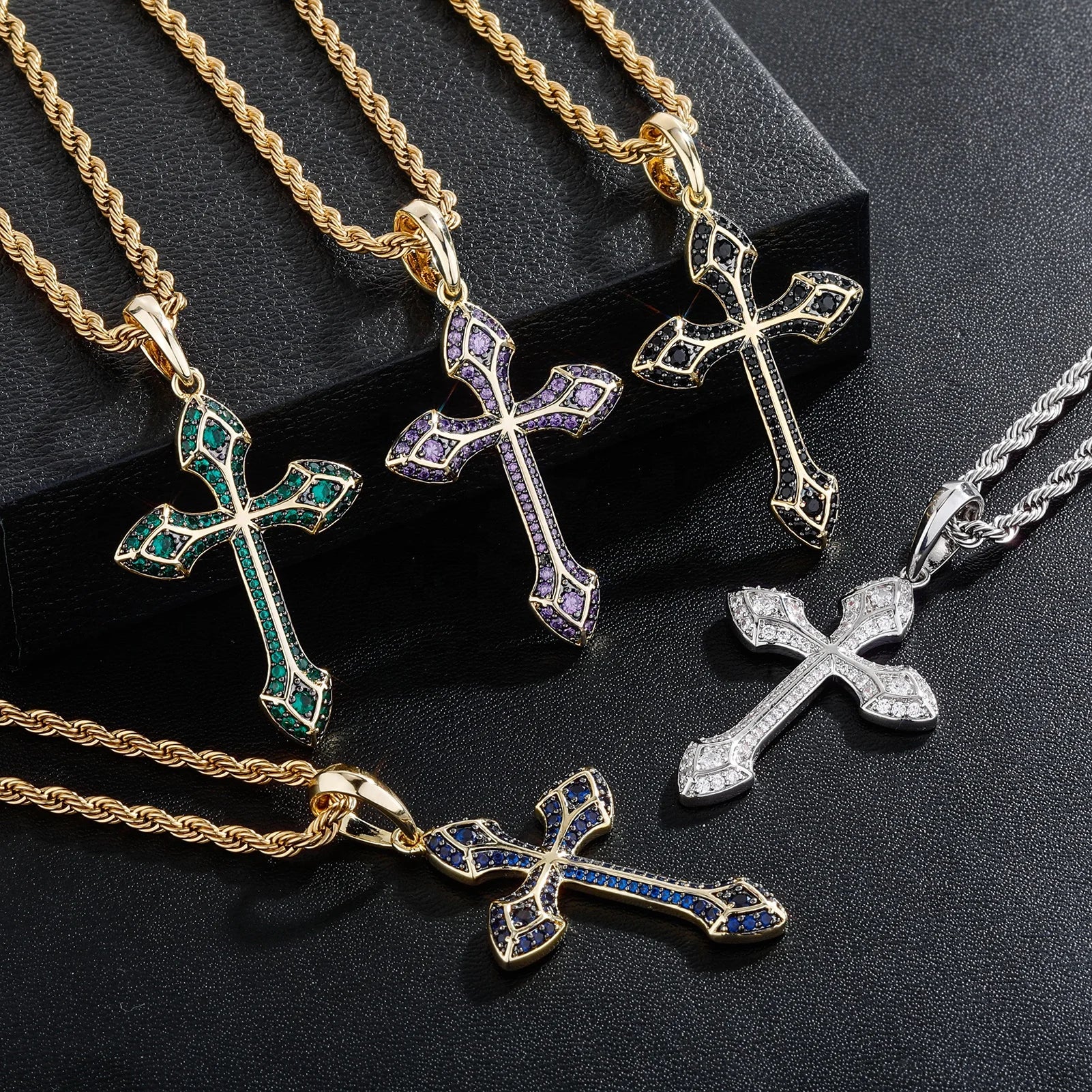 New Arrivals Fashion Hip Hop Punk Style Rapper Crucifix Charm Jewelry Iced Out Lab Diamond Cross Pendant Necklaces for Men Women