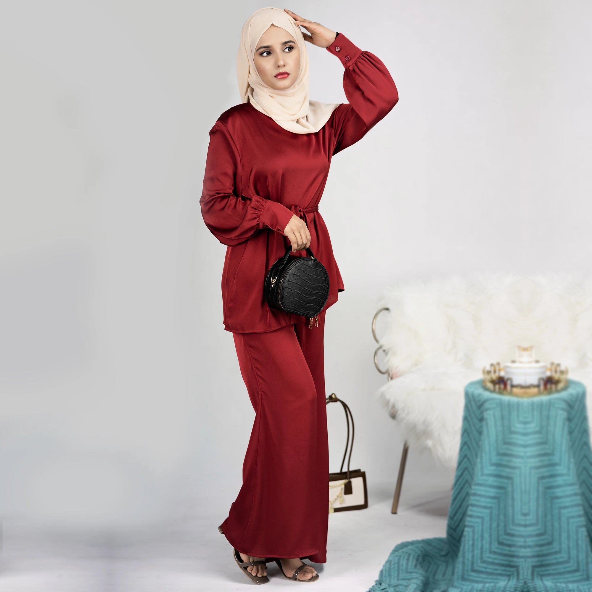 Loriya Fashion Modest Abaya Top and Pants 2 Piece Abaya Set Muslim Women New Collections Abaya Muslim Women
