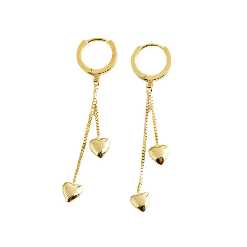 Lovely 925 Sterling Silver Heart Shaped Huggie Hoop Earrings 18k Gold Plated Dangling Long Earrings for Women
