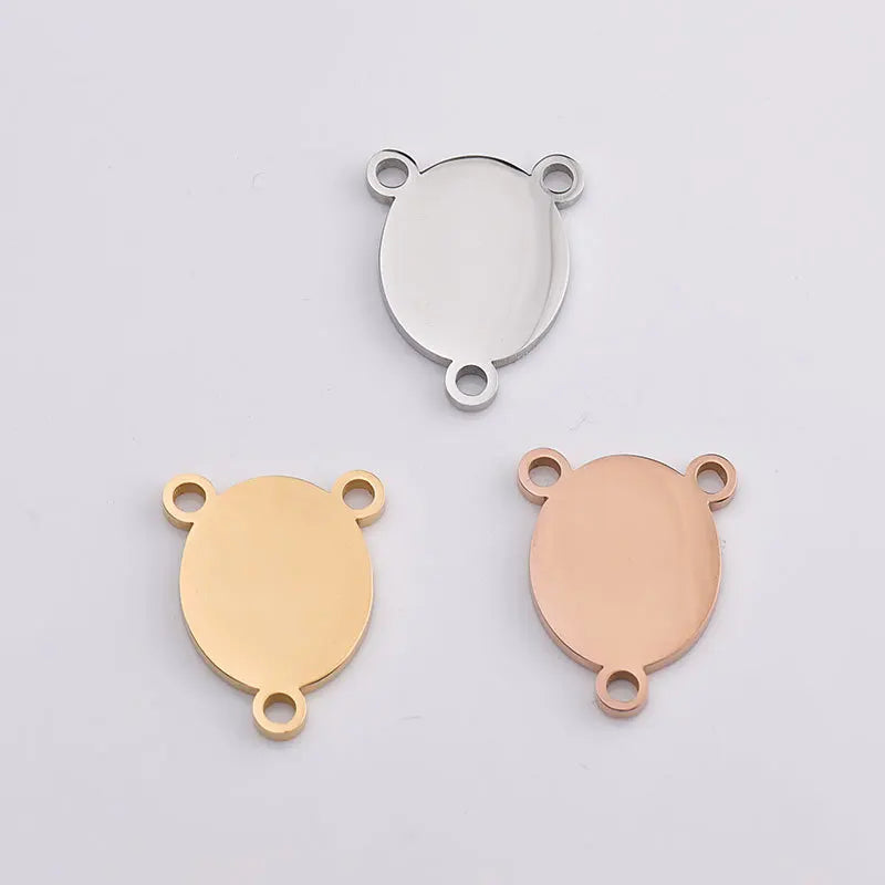 Metal Three Holes Accessories Laser Engravable Blank Stainless Steel Pendant Charm for Bracelet DIYJewelry Finding
