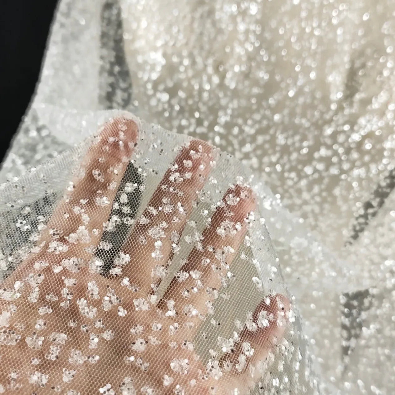 Gold Foil Sequin with Diamond Glitter Mesh Wedding Dress Fabric Designer Background Fabric Malla De Lentejuelas Doradas