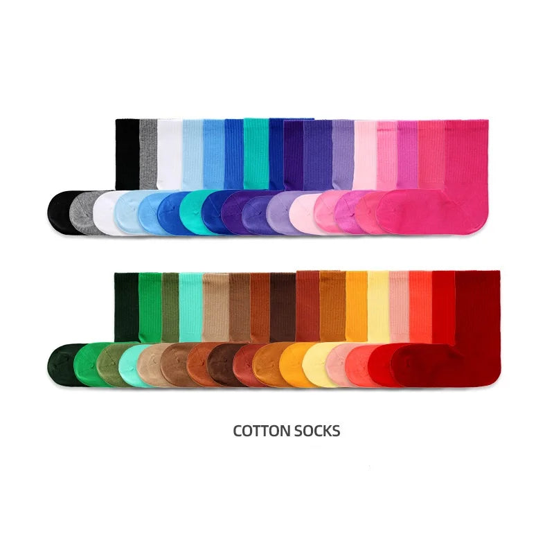 Four Seasons Men's and Women's Solid Color Plain Thin Mid-tube Seamless Cotton Socks