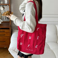 Retro Corduroy Women's Shoulder Bags Letter Embroidery Girls Book Bag Tote Handbags Large Capacity Female Eco Shopping Bag