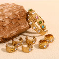 Fashion Jewelry Set Irregular Hammered Colorful Zircon 316L Stainless Steel Jewelry Set Gold Plated Bangle Earring Ring Set