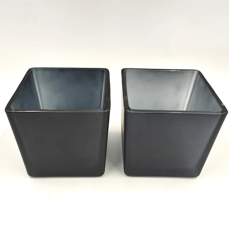 Wholesale New Square Glass Candle Jar Holder White Black Glass Cube Candle Jar With Wood Lid