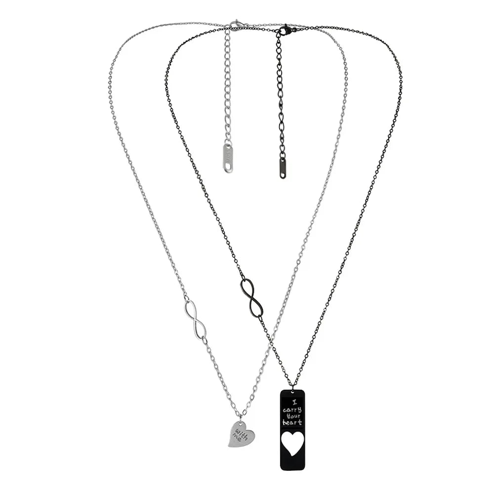 Retro Valentine Stainless Steel Couple Necklace Simple Letter Heart NO.8 Rectangle Pendant Chain Titanium Black White Necklace