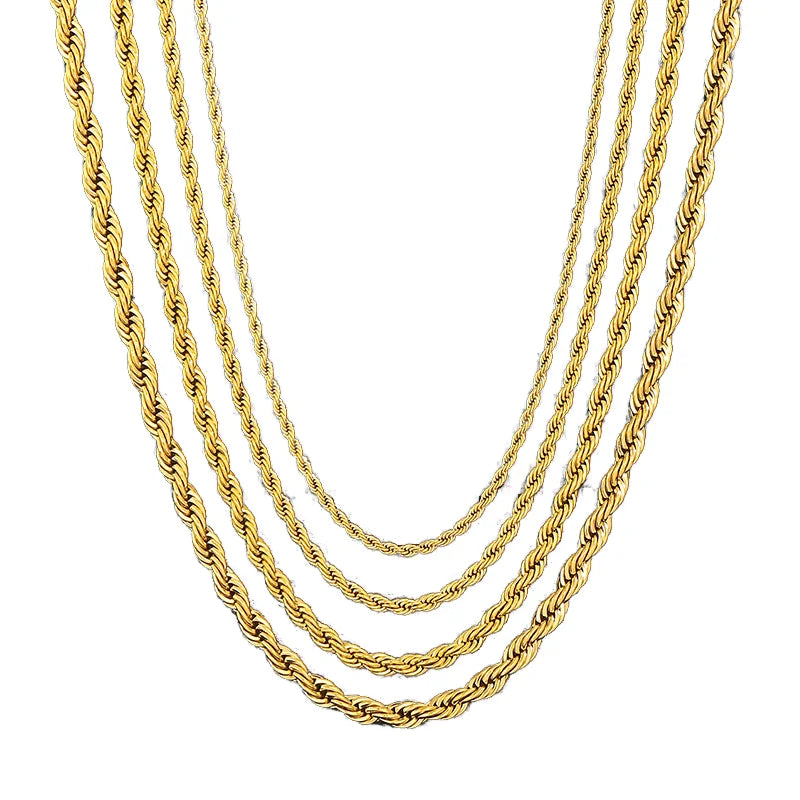 Meetyoo Customize Hot Sale Rope Chain Necklace 18K Gold Plated Waterproof Stainless Steel Chain Necklace for Woman