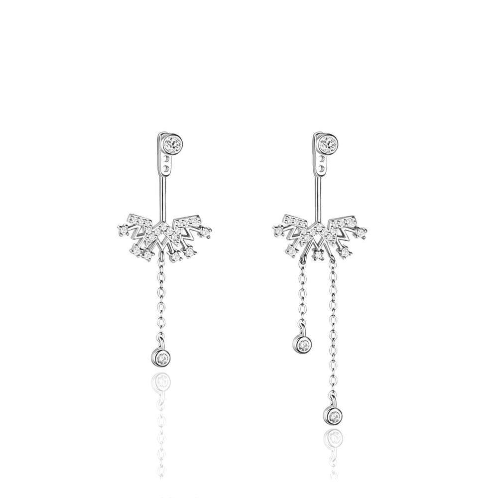Snow Sparkly Zircon Earring Asymmetric Tassel with Zircon Silver Drop Earrings for Women