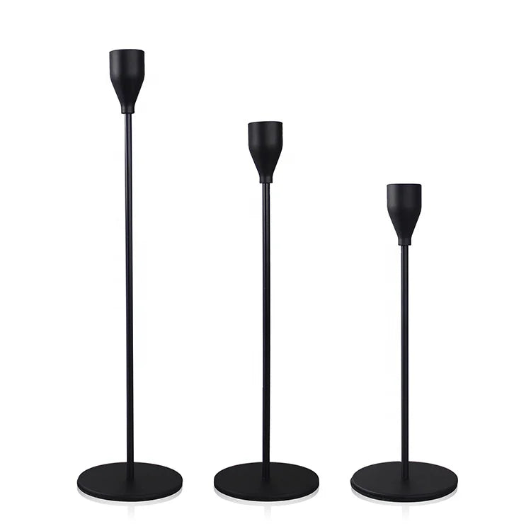 Wedding Decorative Matte Set of 3 Tall Candlesticks Holder Luxury Black Metal Taper Candle Holder for Indoor Outdoor