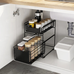 Kitchen Cabinet Pull Out Spice Rack Drawer Edelstahl 2- Tier Under Sliding Sink Organizer Metal Grid Bathroom Storage Shelves