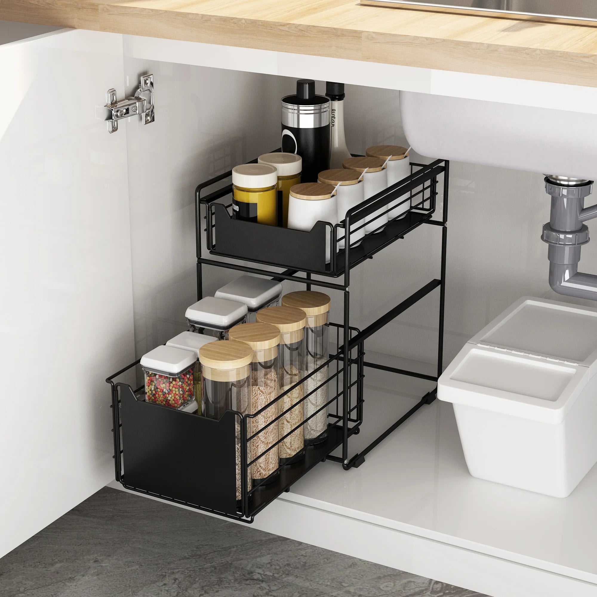 Kitchen Cabinet Pull Out Spice Rack Drawer Edelstahl 2- Tier Under Sliding Sink Organizer Metal Grid Bathroom Storage Shelves