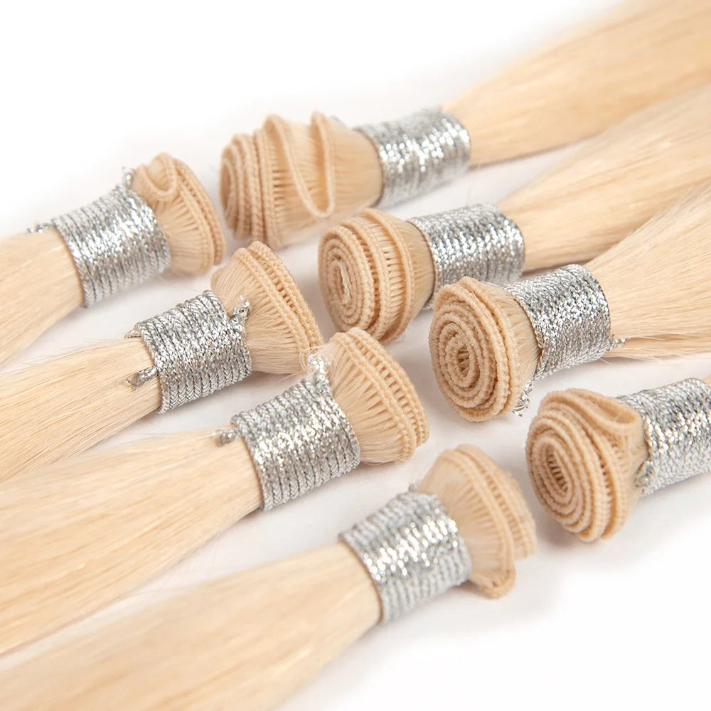 Flat Invisible Genius Wefts 100g European Virgin Human Hair Hand Tied Weft Hair Extension Double Drawn Handtied for Beauty Salon