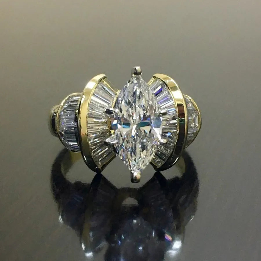 CAOSHI Jewelry Unique Design Marquis Rectangle Zircon Ring Women Girls Fashion Novel Gold Armor Marquis Rings Cool Women