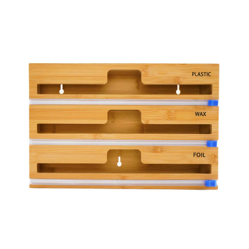 Household Kitchen Supplies Hot Sale Sample Available Wholesale Custom Bamboo Tinfoil Plastic Wrap Dispenser with Cutter
