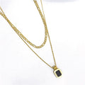 18k Gold Plated Fashion Black Agate Natural Stone Square Gemstone Pendant Necklace