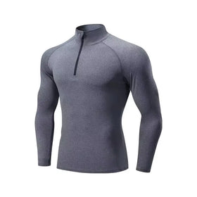 Wholesale Long Sleeve Men's Slim Fit Zip Shirt Custom Quick Dry Quarter Zip Shirt Custom Men Fitness Shirt Plain Sports T-shirt