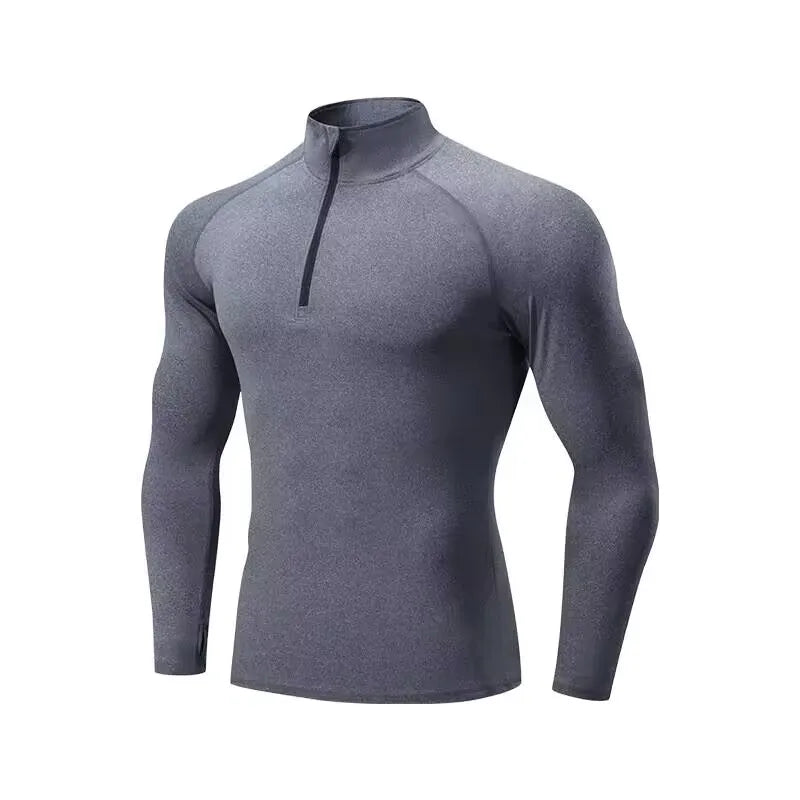 Wholesale Long Sleeve Men's Slim Fit Zip Shirt Custom Quick Dry Quarter Zip Shirt Custom Men Fitness Shirt Plain Sports T-shirt