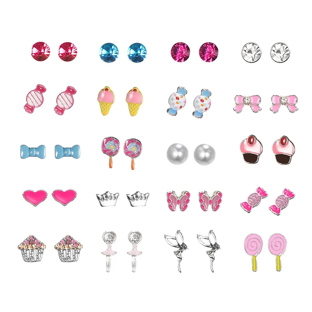 Trendy Cartoon Kids LIke Cute Dripping Oil Candy Cake 20 Pcs Stud Earrings Set for Women 2023
