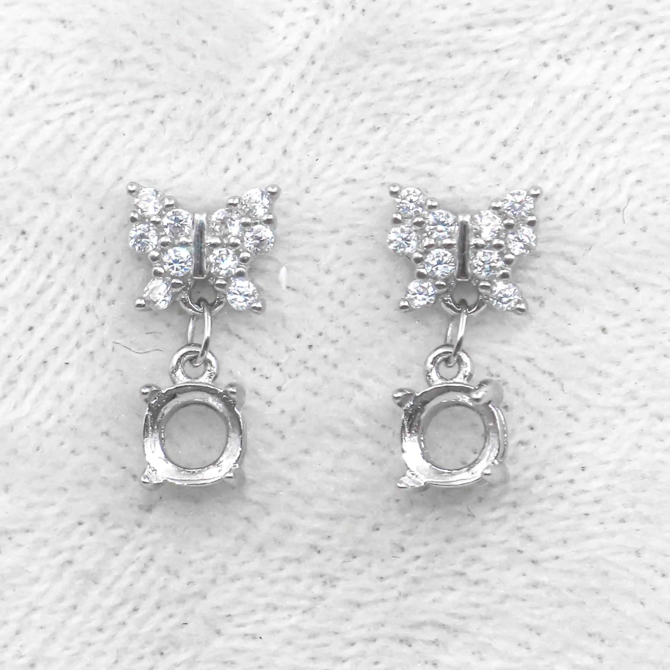 Sterling Silver 5mm/6mm Semi Mount Stud Eardrops Empty Support Blank Claws Setting S925 Base Without Center Stone for DIY Inlay