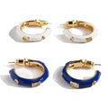 Fashion Brass Electroplated 18k Gold Zircon White Blue Enamel Medium C Shape Earrings for Women Jewelry
