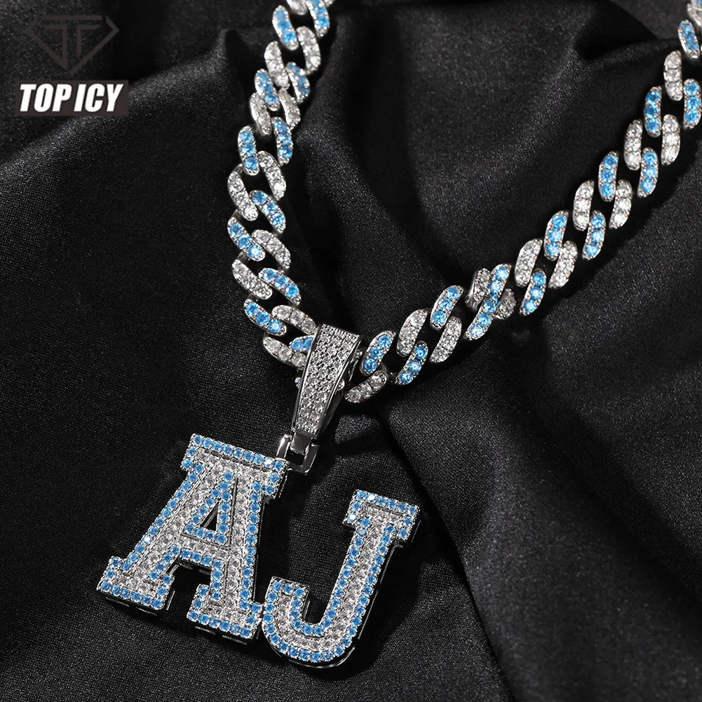 Top Icy Hip Hop Custom Name Necklace Iced Out Multicolor Brass 18K Gold Plated 3A CZ Name Chain Custom Pendant
