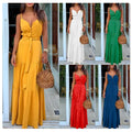 Summer 2022 New Arrival Trend Women's Button V-neck Dress Stitching Suspenders Long Dress Skirt Fashionable