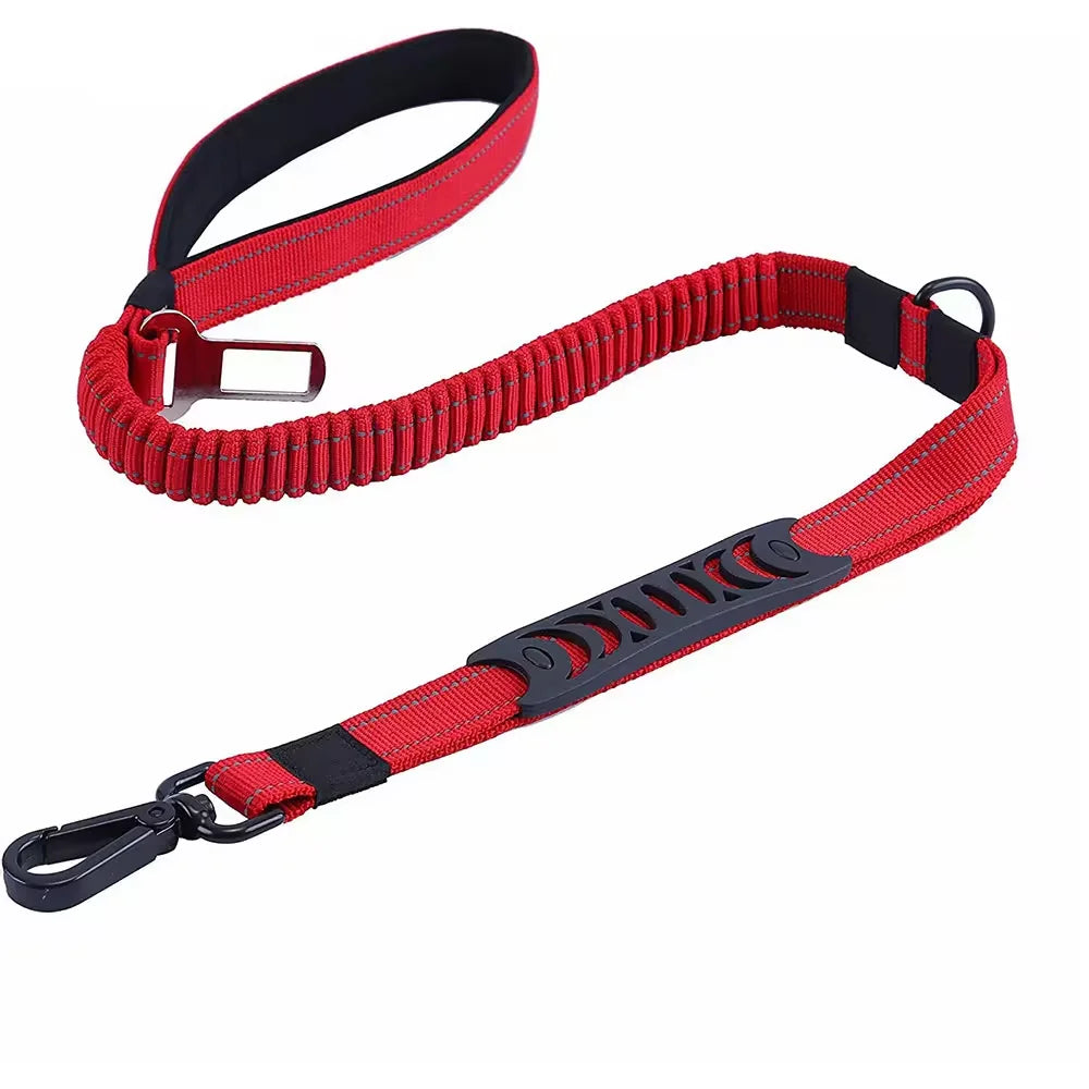Luxury Personalized Multifunctional Dog Rope Lead Durable Reflective Nylon Bungee Dog Leash with Car Seat Belt Safety Buckle
