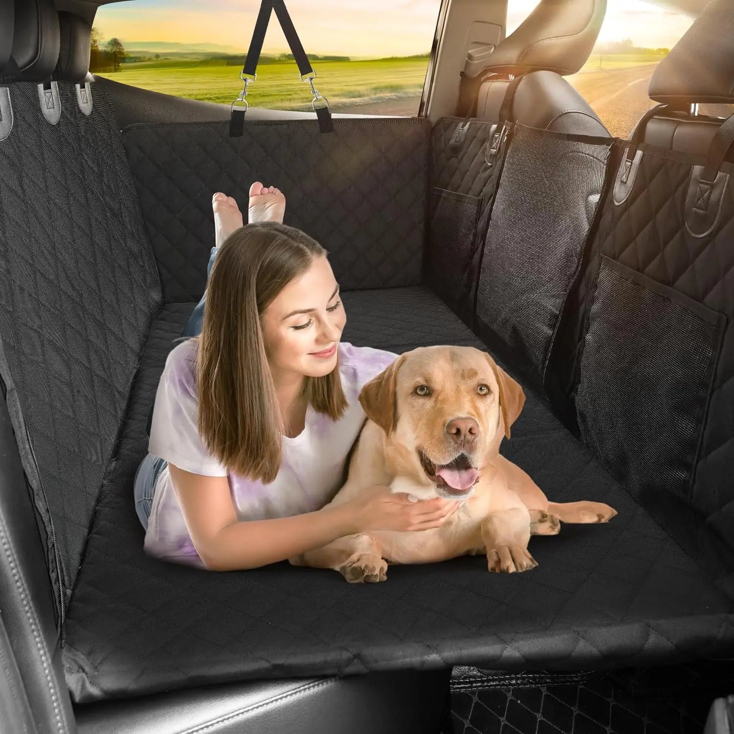 FULED Deluxe Dog Car Seat Cover - Scratch-Proof Hammock with Hard Base for SUVs & Trucks Comfortable Pet Travel Protector