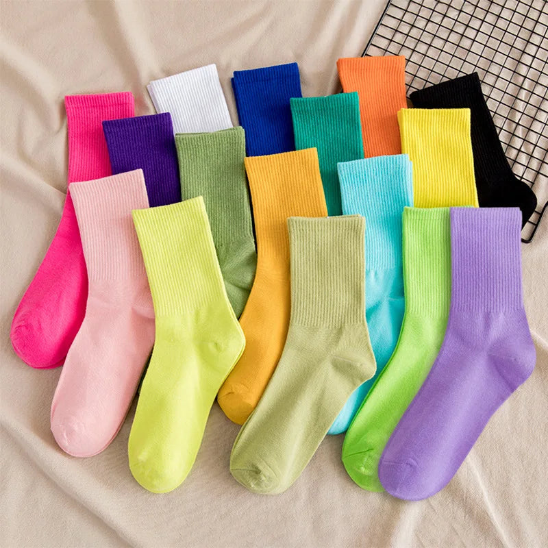 Women's Cotton Medium Tube Stockings Spring and Summer Candy Color Cotton Crew Socks