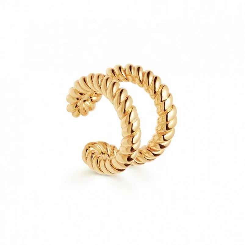 LOZRUNVE 18k Gold Plated Jewelry Double Twist Rope Band No Pierced Ear Cuff Earring 925 Sterling Silver