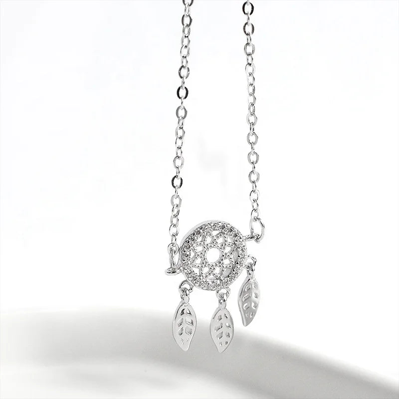 Fashion S925 Sterling Silver Dream Catch Anklet Dangle Flower Leaves Cross Link Chain Anklets for Women Non Tarnish